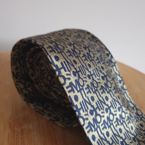 Vintage Moschino Gold And Navy 100% Silk Tie. Ret… - image 8