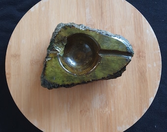 Vintage Heavy Handmade Ashtray From Green Stone. Decorative Trinket Bowl. Ornate Stone Ashtray. Décor. Gift. Unique