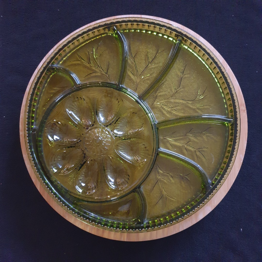 Large Vintage Green Glass Devilled Egg Divided Plate. Indiana Etsy