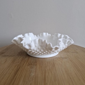 Vintage White Milk Glass Decorative Bowl. Fenton Hobnail Milk Glass Dish. Trinket Bowl. Scallop Edge. Fruit Bowl/Candy Dish. Dessert Bowl