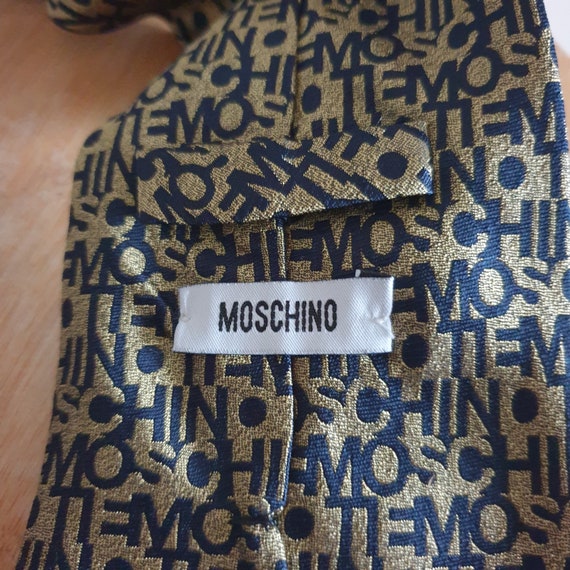 Vintage Moschino Gold And Navy 100% Silk Tie. Ret… - image 2