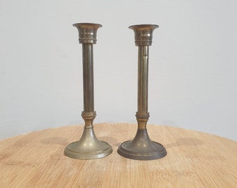 A Pair Of Vintage Brass Candlestick Holders. Candle Holders. Décor. French Country. Shabby Chic. Unique. Gift. Bohemian Chic. Rustic