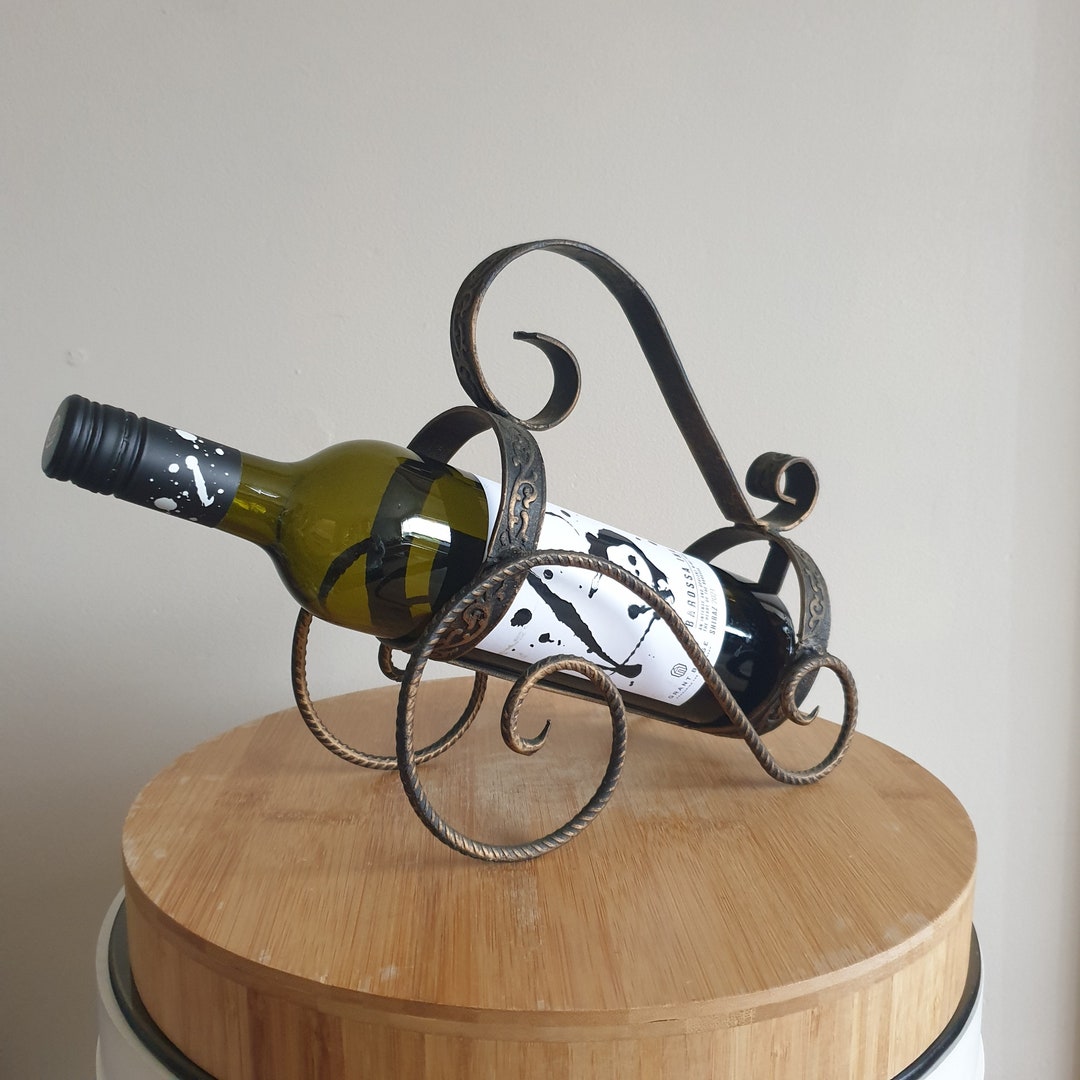 Vintage Metal Wine Bottle Holder. Decorative Barware. Retro Wine Holder. Metal Wine Caddy. Gift