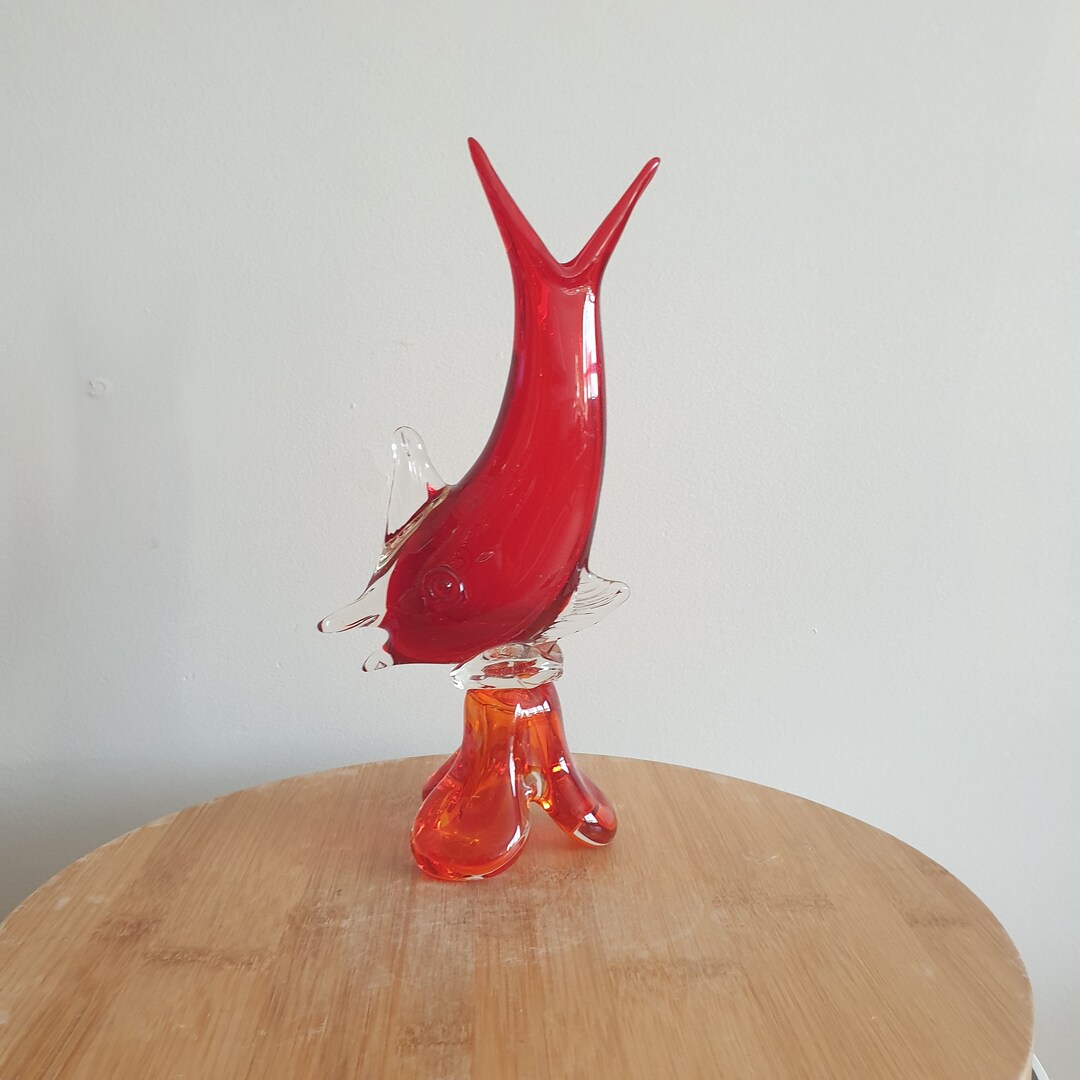 Vintage Art Glass Fish Sculpture. Vintage Hand Blown MCM Studio Art