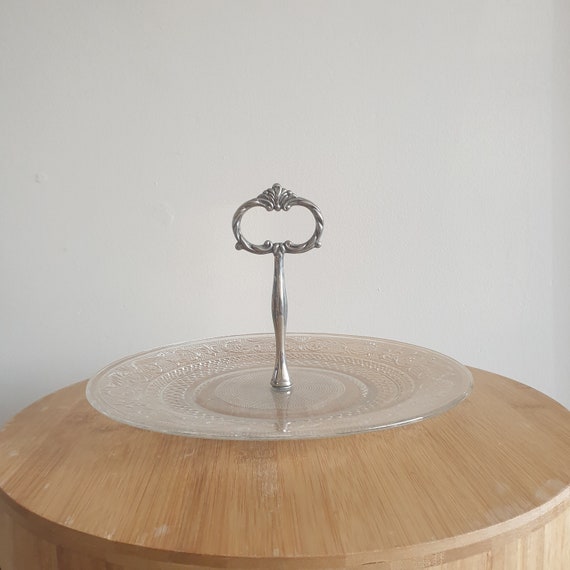 Vintage Textured Glass Cake Stand. Dessert Stand. Petit Cakes Stand. High Tea. Retro Glass. Decorative. Décor. Unique. Gift