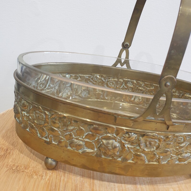 Removeable Glass Insert Vintage Brass Ware Serving Dish With Removeable Glass Insert ...