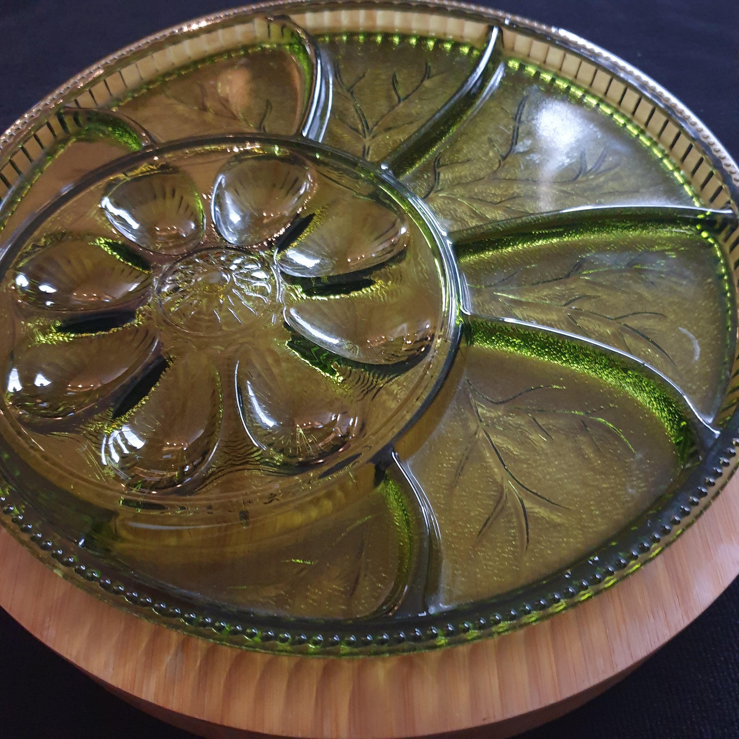 Large Vintage Green Glass Devilled Egg Divided Plate. Indiana Etsy
