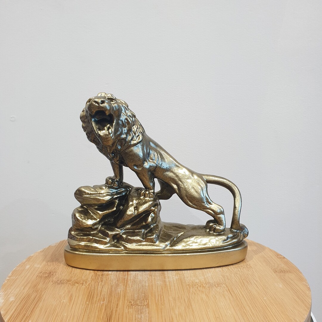 Vintage Heavy Lion Figurine. Gold Lion Figurine. Lion Etsy