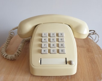 Vintage Push Button Telephone. Retro Telephone. Decorative Push Button Phone. Vintage Cream Landline Telephone. Décor. Gift. Unique