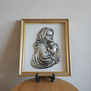 Vintage Religious Silver Wall Art. Christian Madonna and Child. Virgin Mary And Baby Jesus. Mother Mary And Baby Jesus. Gift. Unique