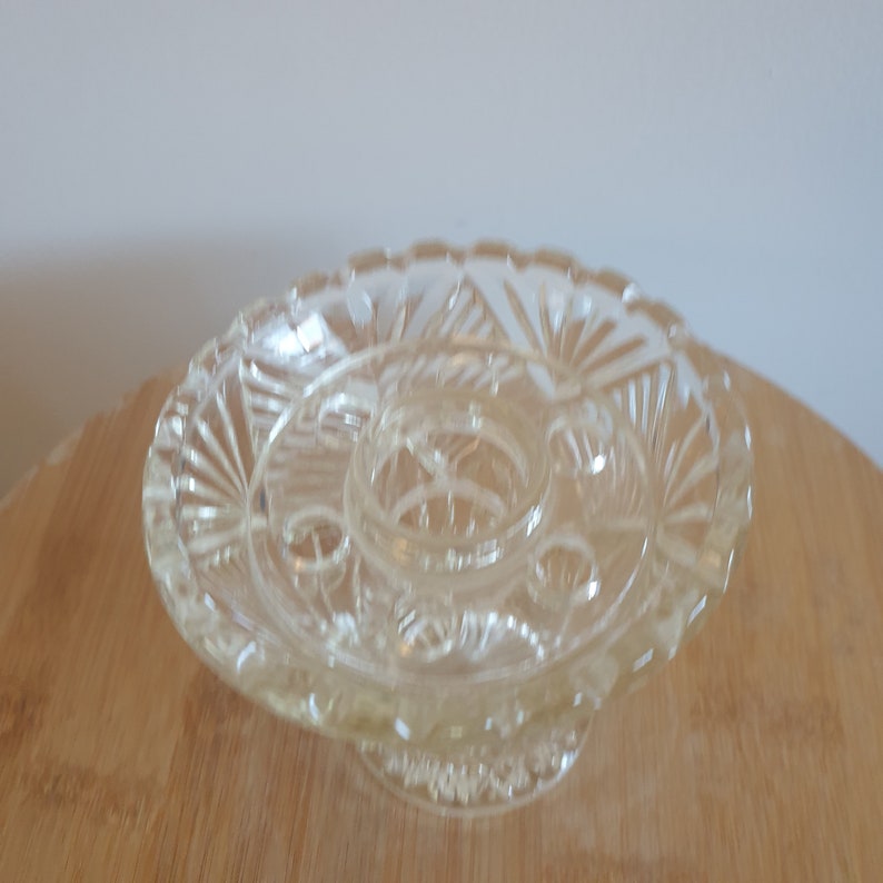 Vintage Small Cut Glass Vase With Flower Frog. Glass Flower Frog