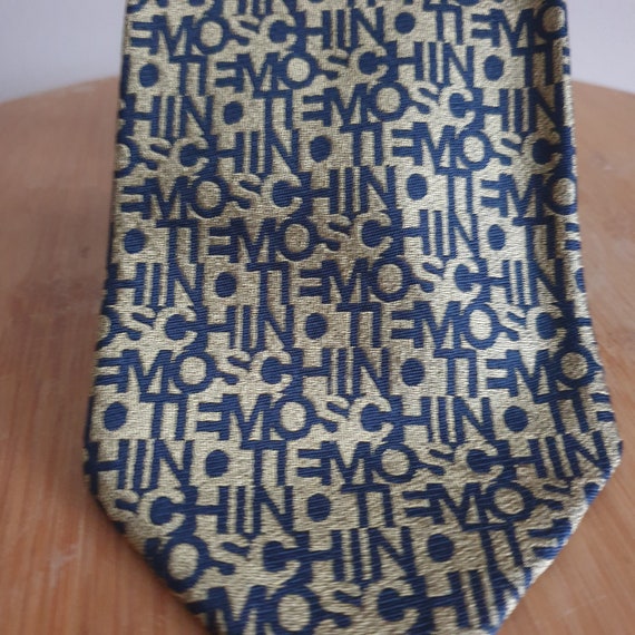 Vintage Moschino Gold And Navy 100% Silk Tie. Ret… - image 5