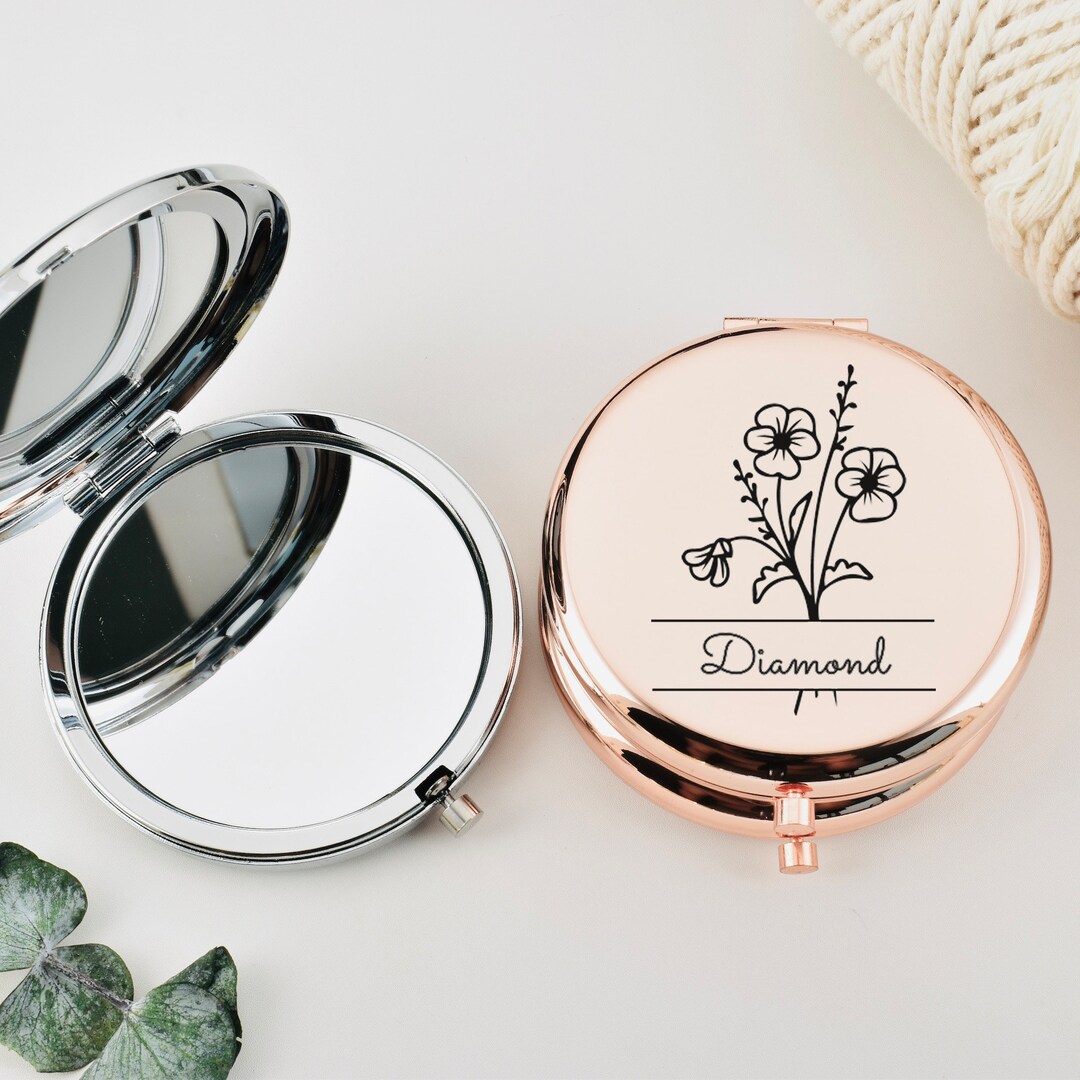 Personalized Birth Flower Mirror, Compact Mirror Gifts, Personalized ...