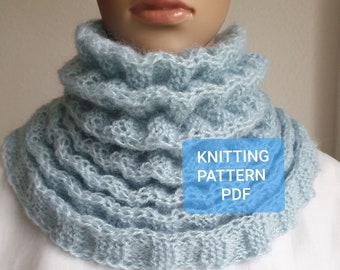 3D Knit Scarf, Angora circle cowl, Knitted loop PDF, Cowl Neck Warmer Knitting Pattern, DIY cowl PDF, Modern cowl Pattern, Oversized shawl