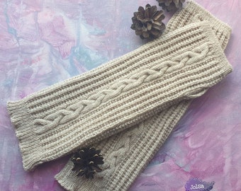 Outlander With plaits beige Arm pulse warmer, Fingerless Gloves, Knitted warmers, Beige tulips, handwarmer, Long pulse warmer, Handwarmers