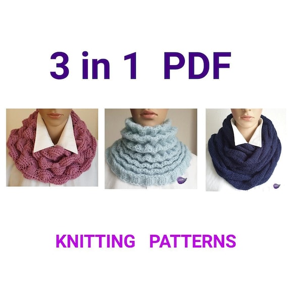 3in1 Best knits PDF, Easy knit Pattern, Snood knit, Knit Pattern loop, Knitting pattern scarfs, Simple knitting pattern, Neck warmer cowl