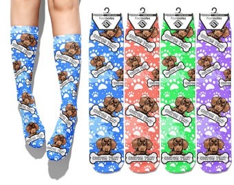 Personalized Dachshund Dog Socks Custom (Brown)