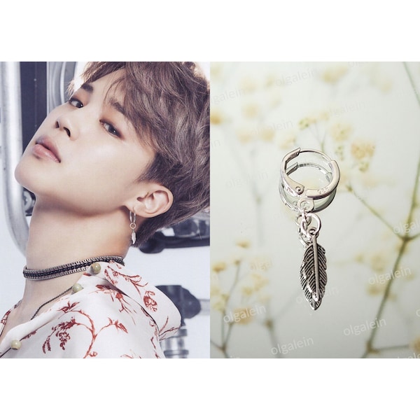 Cute BTS Jimin Airplane Pt. 2  inspired Feather Jewelry Single Earring Schmuck Süße Feder Ohrring Kpop Style Cosplay Silber Silver 925
