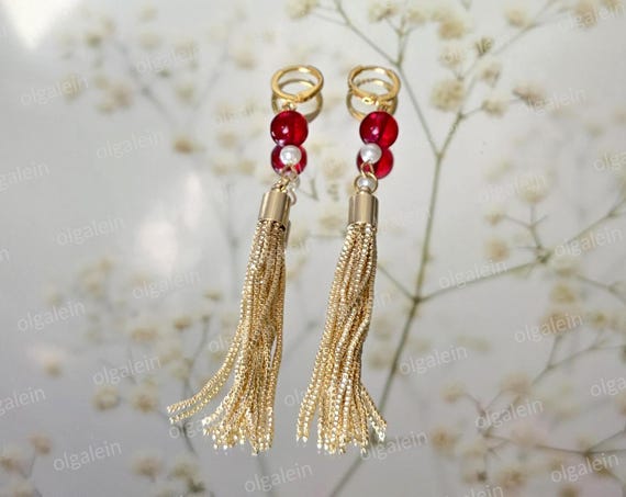 Suo inspirierte Anime Cosplay Schmuck Quasten Ohrringe Rot Gold Silber 925 Edelstahl