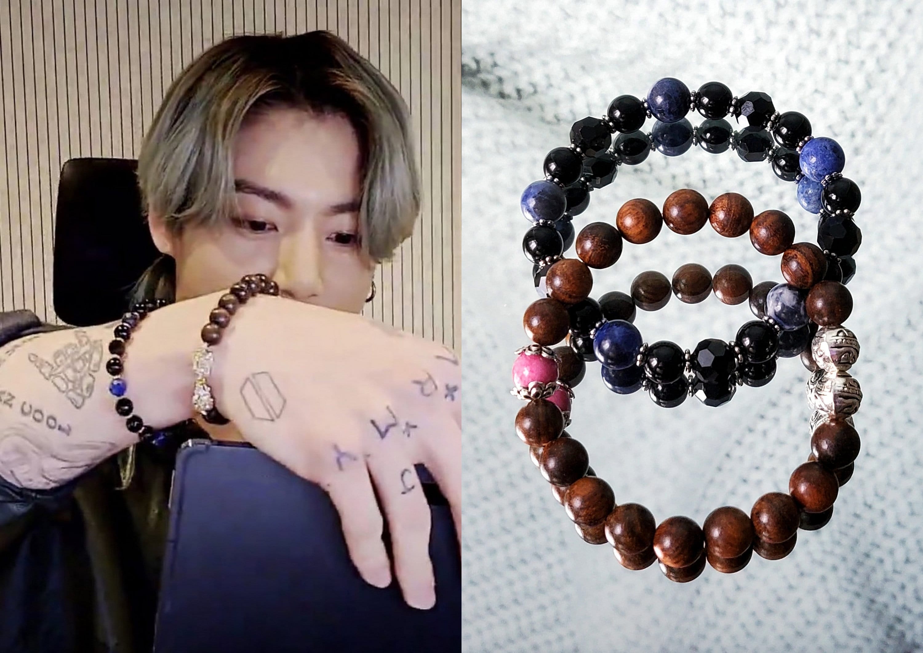 BTS Jungkook VLIVE Inspired Black Blue Wooden Beads Sodalite