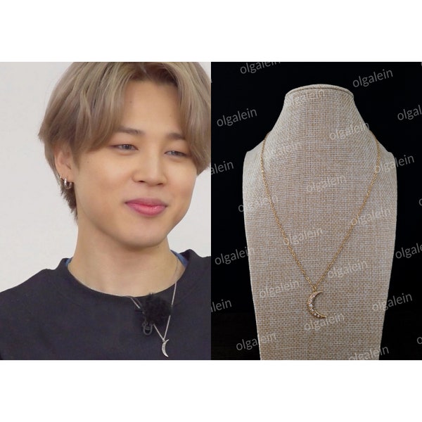 BTS Army Jimin Inspired Gold Moon Charm Pendant Necklace Mond Anhänger Kette Halskette Kpop Style Cosplay Edelstahl Stainless Steel