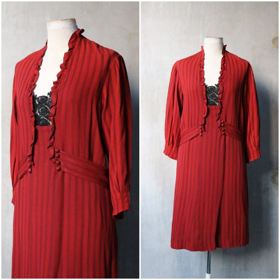 late 1920s early 1930s red striped ruffles black … - image 1