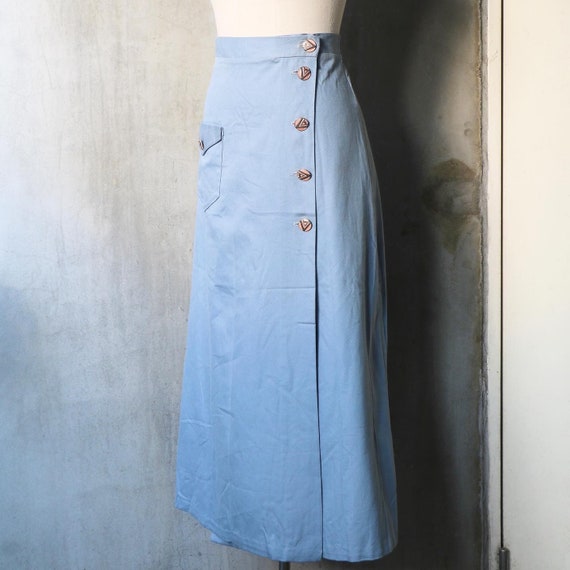 1970s homemade pale blue A line skirt - image 2