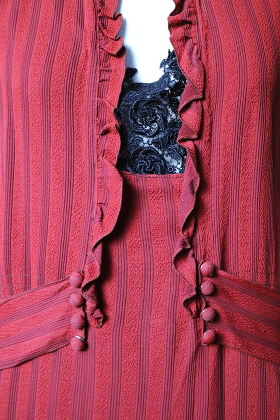 late 1920s early 1930s red striped ruffles black … - image 4