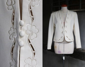 1980s white embroidered eyelet jacket