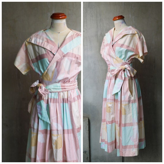 1980s does 1950s pastel pale pink yellow cream ma… - image 1