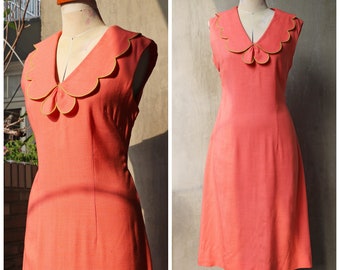 1960s coral petal collar shift dress