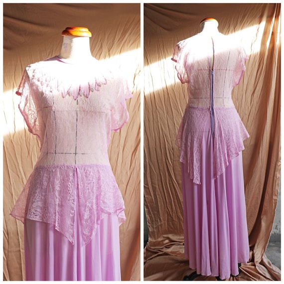 30s 40s lilac rayon lace gown/party dress