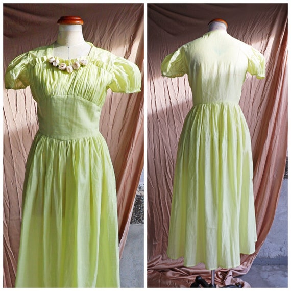 30s 40s 50s lime cotton dress with puff sleeves