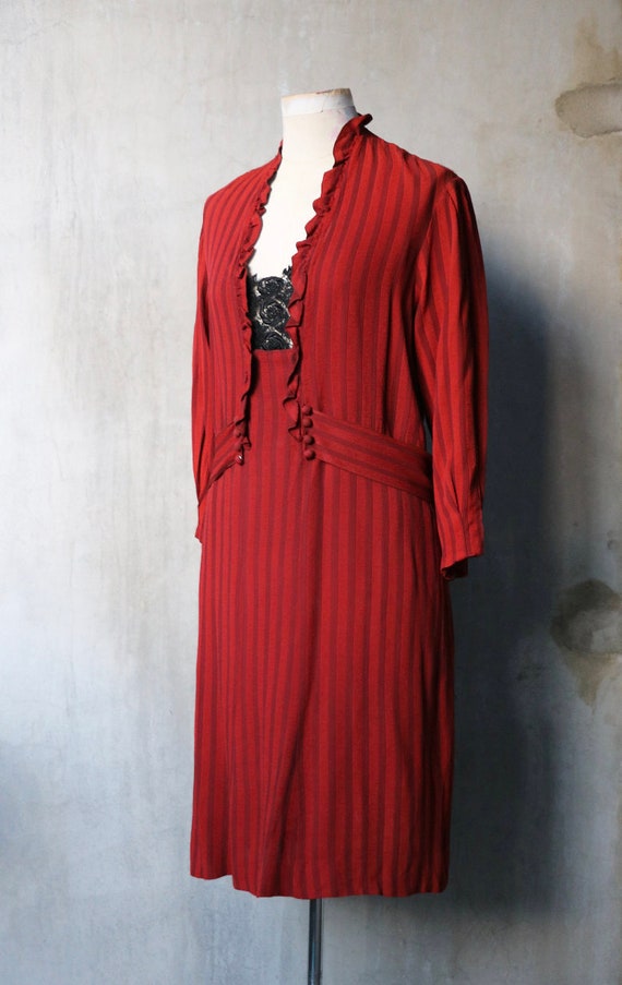 late 1920s early 1930s red striped ruffles black … - image 2