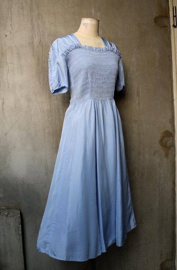 1930s 1940s baby blue smocking ruffles dress - image 3