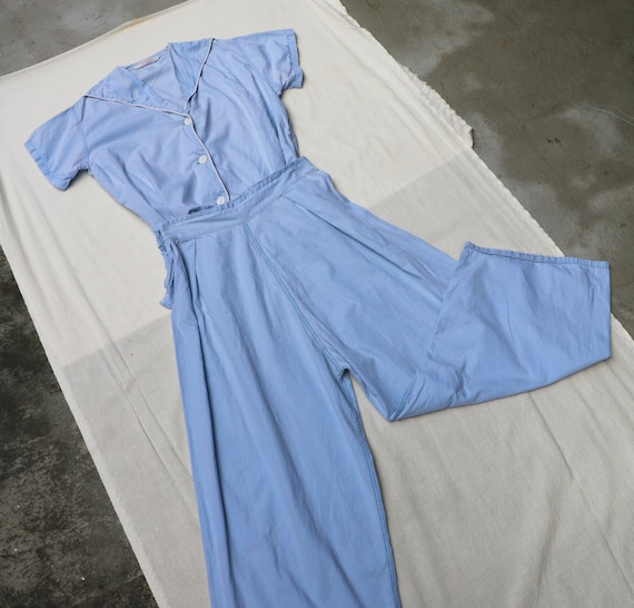 40s 50s baby blue sailor pajama two pieces set