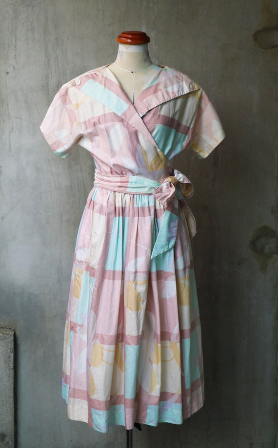 1980s does 1950s pastel pale pink yellow cream ma… - image 2