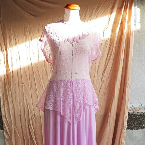 30s 40s lilac rayon lace gown/party dress