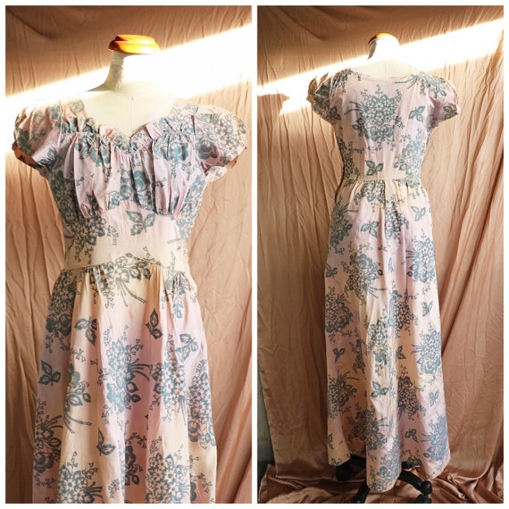 30s 40s mauve with grey velvet prints taffeta gown