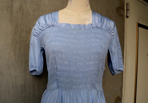 1930s 1940s baby blue smocking ruffles dress - image 6