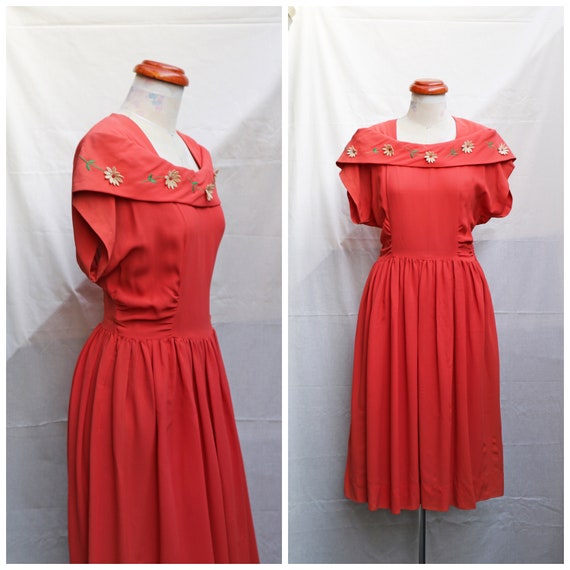 30s 40s orange red 3D flowers daisy cape big coll