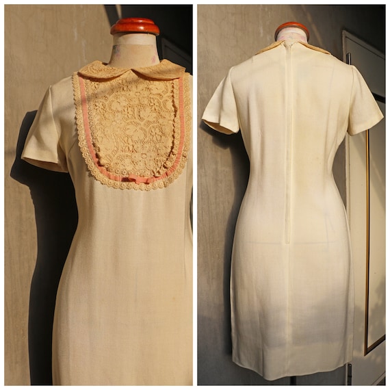 60s ivory Peter Pan lace collar shift dress