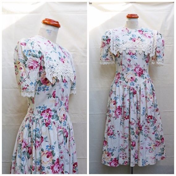 80s Jessica McClintock Gunne Sax rose floral sailo