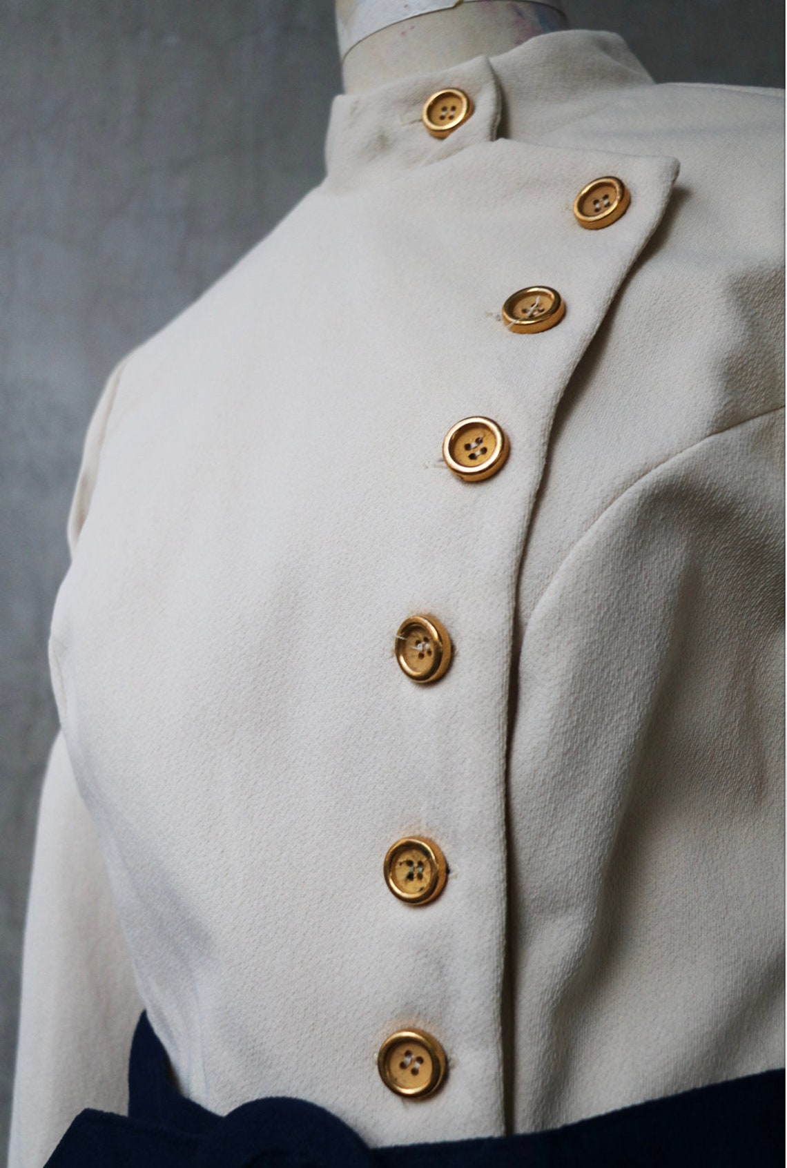 1960s White and Navy Color Block Mod Dress With Golden Buttons - Etsy