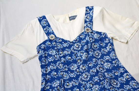 1980s does 1940s royal blue navy floral daisy nov… - image 3