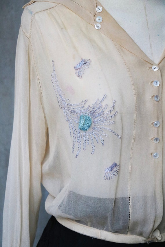 1900s/1910s Edwardian egg yellow blue embroidered… - image 4