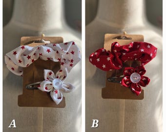 Origami Flower Snap Hairclips and Scrunchie - UK Handmade - Hair Accessories - Zero Waste Fabric - Primary, Infants & Junior School - Star