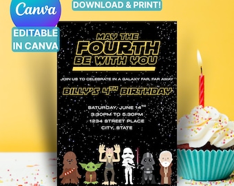 Star Wars Birthday Invitation: May the 4th, Editable Canva Template (Digital Download)