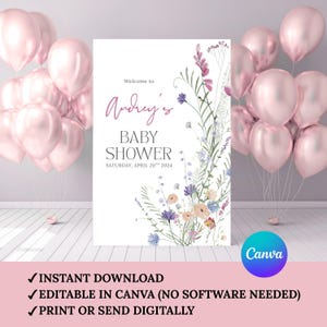 Wildflower Baby Shower Welcome Sign: Editable Canva Template (Digital Download 24x36in