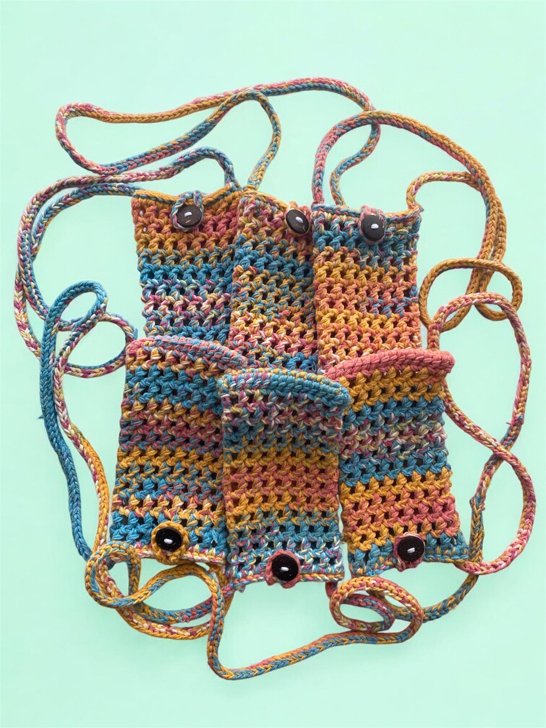 Handmade Crochet Phone Pouch with Button Closure | Multicolor Crossbody Bag for Festivals, Travel & Everyday Essentials